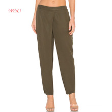 Elastic Waist Cross Front Tencel Pants